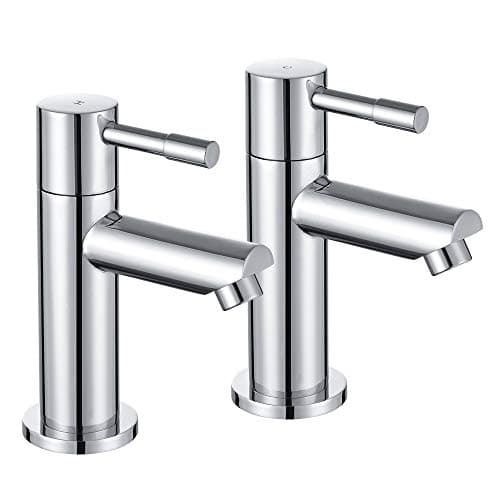 Image of Wasserrhythm Bath Pillar Taps Pair Twin Tub Tap Traditional Two Holes Lead-Free Stainless Steel Chrome Hot and Cold Water Bathroom Tap 2 Bathtub Taps 1/4 Turn