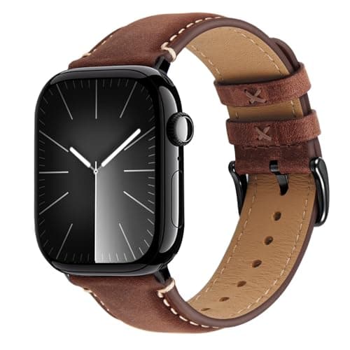 Image of Wristitani Leather Strap Compatible With Apple Watch Bands 44mm 45mm 46mm 49mm for Men, Leather Replacement Band for iWatch Ultra 3/2/1 Series 11 10 9 8 7 SE3 SE2 SE 6 5 4，Brown/Black Buckle