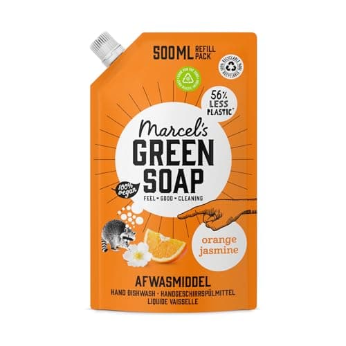 Image of Marcel's Green Soap Washing-up Liquid Refill - Orange & Jasmine - Dishwashing Liquid - Saves 56% of plastic - Vegan - 97% Biodegradable - 500 ML