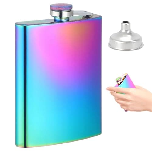 Image of 6 Oz Stainless Steel Hip Flask and Funnel Set, 170ML Mini Hip Flask with Funnel, Iridescent Rainbow Finish Stainless Steel Hip Flask, Stainless Steel Pocket Hip Flask