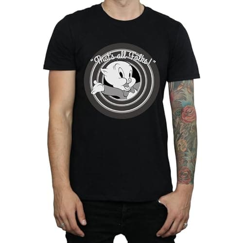 Image of LOONEY TUNES Men's Porky Pig That's All Folks T-Shirt Small Black