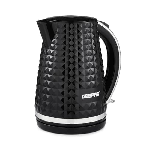 Image of GEEPAS Argyle 1.7L Cordless Electric Kettle | Textured Kettle with 360° Rotational Base & Concealed Heating | Auto Shut Off Boil Dry Sensor | Space Saving Cord Storage and LED Indicator | 2200W Black
