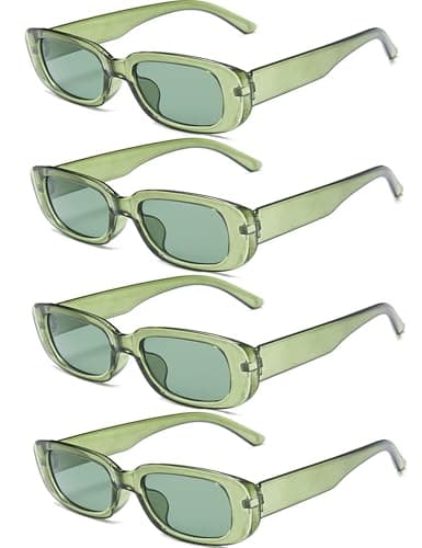 Image of Unning 4 Pack Retro Rectangle Sunglasses Women Vintage 90s Trendy Sunglasses Set Square Glasses