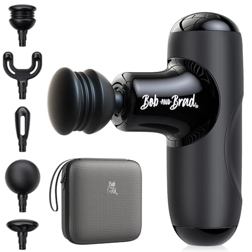 Image of Bob and Brad Q2 Mini Massage Gun, Pocket-Sized Deep Tissue Massager Gun, Portable Percussion Muscle Massage Device, Ultra Small & Quiet Muscle Massage Gun with Carry Case for On The Go Usage, Black