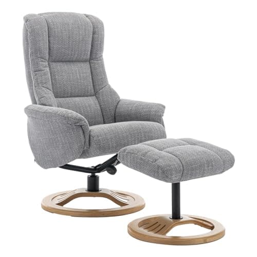 Image of Morris Living The Mandalay Swivel Recliner Chair & Footstool in ChaCha Dove Grey Fabric