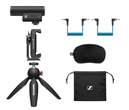 Image of Sennheiser MKE 400 Directional Shotgun Camera Microphone Kit | Smartphone Clamp & Manfrotto PIXI Mini Tripod | For Vloggers & Creators | 3.5MM TRS & TRSS Coiled Cables Included | Black (508898)