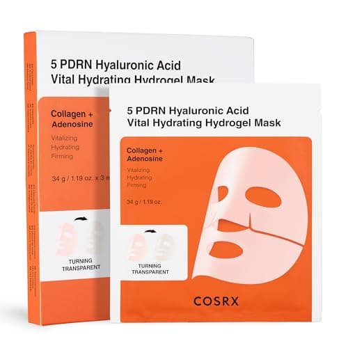 Image of COSRX 5 PDRN Hyalruronic Acid Vital Hydrating Hydrogel Mask 3EA for Face with 5 PDRN & 8 Hyalruronic Acid, Overnight Hydrogel Mask for Glass Skin, Korean Skincare