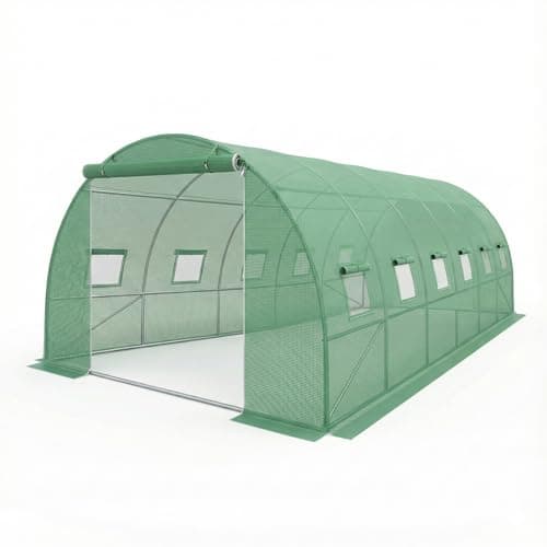 Image of Large Walk-in Polytunnel Greenhouse with Reinforced Steel Frame, Roll Up Door, Mesh Windows, UV-Resistant 140GPE Fabric, Green (6x3x2m)