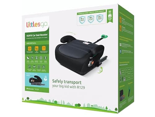 Image of Littlesgo IFix Booster Seat, i-Size ISOFIX Car Seat, for Child from 125-150cm (3-12 Years, Group 2/3), Portable, Triple Foam Layers for Comfortable Travel, ECE R129, Darkgrey - Black, 1 Pack