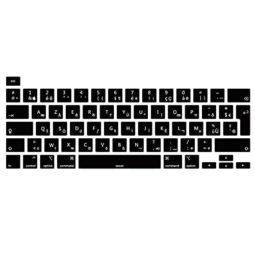 Image of MiNGFi Silicone French AZERTY Keyboard Cover for MacBook Pro 13" M1/M2 A2338 (2020–2023), A2289 (2020), A2251 (2020–2021), Pro 16" A2141 (2019–2021) EU/ISO Layout - Black