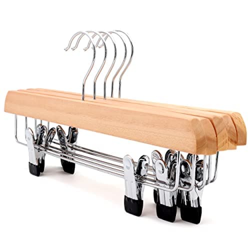Image of The Hanger Store 10 Pack Eco Wooden Skirt Trouser Hangers with Clips, FSC® Sustainable Eucalyptus Wooden Hangers, 35cm