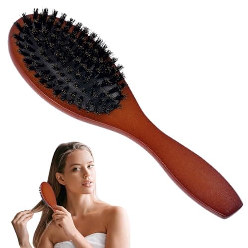 Image of AOOWU Boar Bristle Hair Brush, 100% Soft Natural Bristles for Thin and Fine Hair, Hair Brush for Women Men Children Improve Hair Texture Restore Shine, and Makes Hair Smooth & Health (Round)