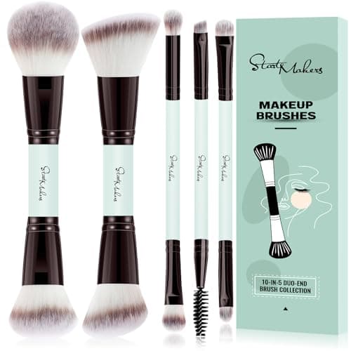 Image of Start Makers 5 Pcs Makeup Brushes Set Double Sided Foundation Contour Blush Highlight Blending Eyebrow Brush Eyeshadow Eyeliner Concealer Brush Bright Cyan Cruelty Free Cosmetic Tools