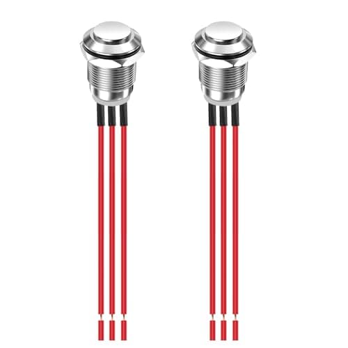Image of Gebildet 2Pcs Prewired 12mm Waterproof Momentary Metal Push Button 3pin NO/NC Push Button On Off 1A 12V/24V/125V/250V AC (High Head)