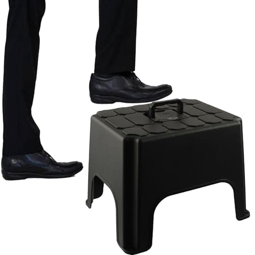 Image of Strong Black Step Stool With Built In Carry Handle Hardwearing Non-Slip Step Up Stool (1)