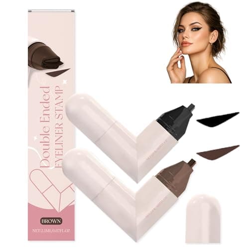 Image of Double Eyeliner Stamp with Wing Tip & Liquid Pen - Waterproof & Smudge-Proof Black Rotating for Even Flicks - Dual-Ended Foldable Stamp, Tool for Beginners & All Eye Shapes