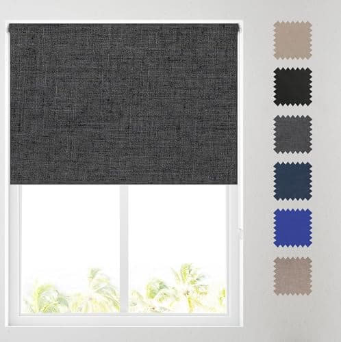 Image of Barnes Blinds - Linen Look Textured Blackout Roller Blinds for Windows, Custom Cut to Size - Durable Fittings, Easy Fit (Charcoal 183cm)
