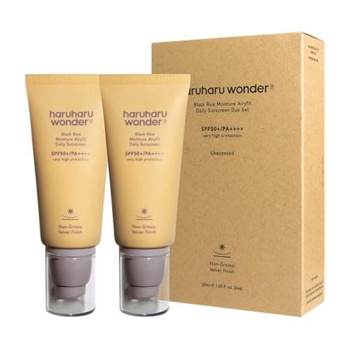 Image of haruharu wonder Black Rice Moisture Airyfit Daily Sunscreen, SPF50+/PA++++, Broad Spectrum UVA/UVB, Hyaluronic Acid, Niacinamide, Daily Sunscreen, Korean Skincare, Vegan, 50ml (Pack of 2)