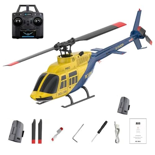 Image of RC ERA A60 Bell 206 RC Helicopter for Adults, 1/42 Scale Single Rotor Flapless RC Helicopter, 6G 6CH Remote Control Aircraft Model with Altitude Hold & One-Key Takeoff Landing (RTF/2Battery)