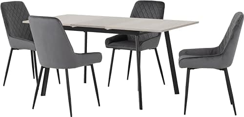 Image of Seconique Avery Extending Dining Set with 4 Chairs in Concrete/Grey Velvet