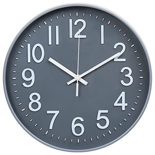 Image of Wall Clock 12" Silent Non-Ticking Modern Wall Clocks Battery Operated for Office, Home, Bathroom, Kitchen, Bedroom, School, Living Room White (Grey clock)