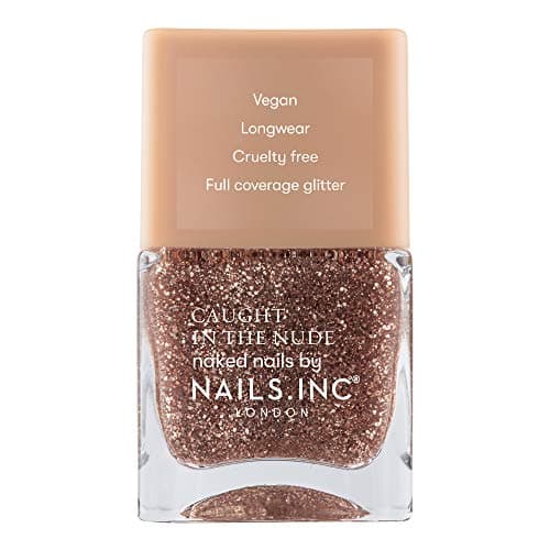 Image of Nails Inc Caught In the Nude, Santa Monica, Gold Glitter, AHA Infused, No Chip, Long Lasting, Quick Dry, Air Dry, Professional Manicure & Pedicure, Fingernail & Toenail, Vegan Nail Polish, 14 ML