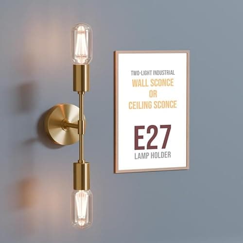 Image of DC VOLTAGE Vintage Wall Lights Industrial Wooden and Metal Wall Lamp Wall-Mounted E27 60W Max Edison Lamp Holder for Bedroom, Living Room, Office, Kitchen (Yellow Brass)