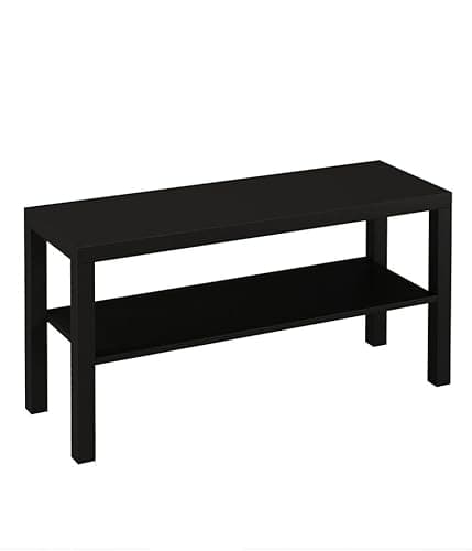 Image of URBNLIVING 2 Tier TV Bench Entertainment Media Stand Cabinet Wooden Storage Display Unit Center Shelf, Modern TV Console Table for Living Room Bedroom - Rustic Brown, H45cm x W90cm x D30cm (Black)