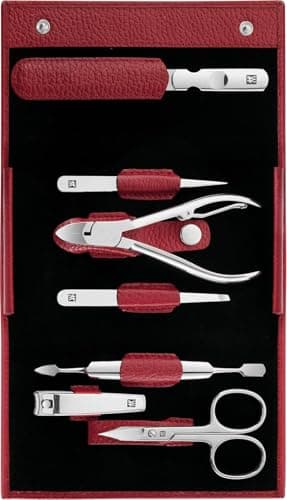 Image of ZWILLING Manicure and Pedicure Set, Classic INOX, Travel Case Set, Nail Care, Leather, 7 Pieces, Red