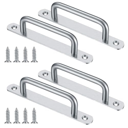 Image of Gaomoeny 4 Pcs Sliding Door Handles, Pull Push Door Handles, Stainless Steel Sliding Bathroom Kitchen Cupboard Cabinet Garage Shed Barn Gate Door Handles with Metal Plates（160mm/6.29）