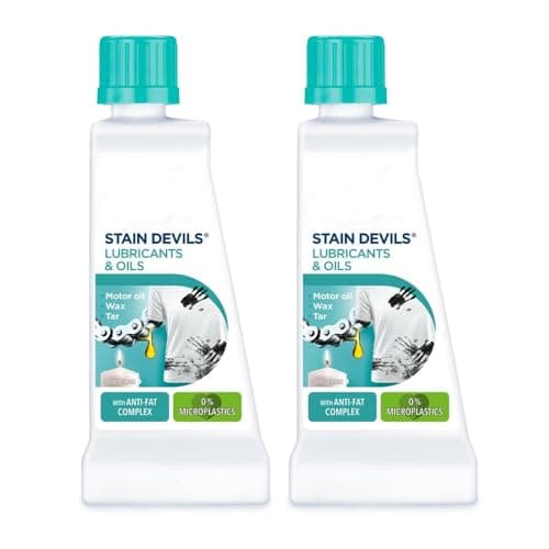 Image of Stain Devils Grease Lubricant & Paint Oil 50ml Stain Remover Twin Pack, Motor Oil & Tar & Wax, with Anti-Fat Complex Pre-Treat