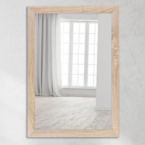 Image of CLAMARO Neo Collage Wall Mirror 75 x 100 cm Mirror with Frame Sonoma Oak Modern Mirror with 38 mm Wide Wooden Frame Includes Metal Hanger and Wall Mounting Material