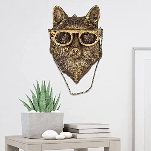 Image of Gresonic 3D Wall Mount Ornament, Animal Heads for Wall Art Hanging Sculptures, Small Metal Wall Resin Art Wall Decor Ornament Waterproof Bronzed Resin Decorations for Home (fox head)