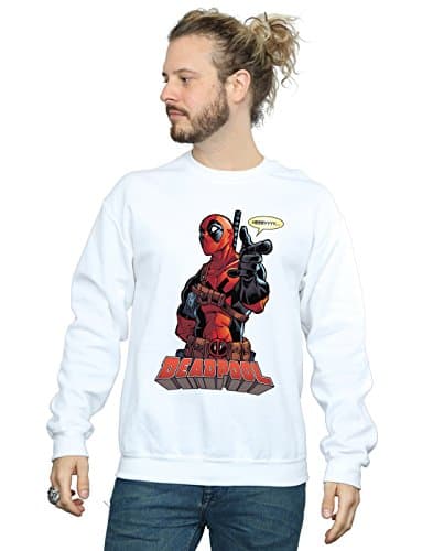 Image of Marvel Men's Deadpool Hey You Sweatshirt White Medium