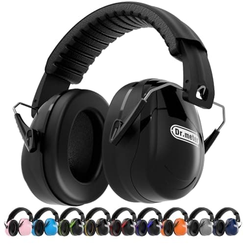 Image of Dr.meter Hearing Protection Ear Muffs, 31dB Noise Reduction Safety Earmuffs with Adjustable Headband for Adults Kids Autism Sensory, Ear Muff for Yard Work, Mowing or Hunting -Pure Black