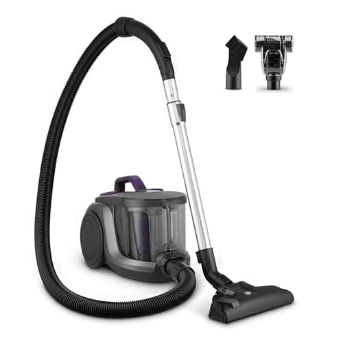 Image of Swan Dustmaster Bagless Cylinder Vacuum Cleaner with HEPA H12 Filter, Motorised 2-in-1 Brush for Carpets & Hard Floors, Retractable 6m Power Cord, Crevice Tool & Brush, Purple and Titanium, SC15840
