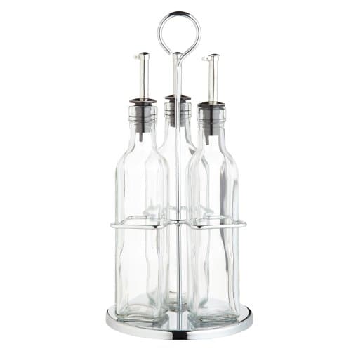 Image of KitchenCraft World of Flavours, Oil and Vinegar Bottle Set with Stainless Steel Rack and Removable Cork, Oil Dispenser, Olive Oil Bottle and Vinegar Bottle Glass, 4 Piece Set