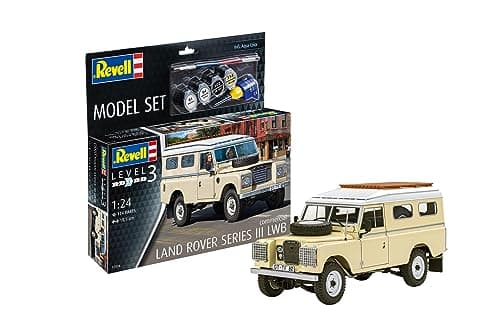 Image of Revell 67056 Model Set Land Rover Series III LWB (commercial) 1:24 Scale Unbuilt/Unpainted Plastic Model Kit with Contacta Professional Glue, Paintbrush & Selected Aqua Color Paints