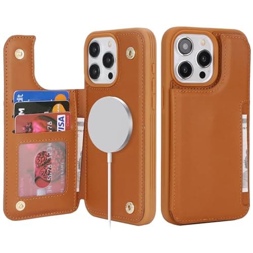 Image of SailorTech for iPhone 12 Pro Max Case with Credit Card Holder Magsafe, iPhone 12 Pro Max Phone Leather Case for Women Compatible mag safe Card Slots Durable Shockproof Wallet Case - Brown