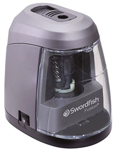 Image of Swordfish ‘Fusion²’ Dual Power Double-Hole Pencil Sharpener with Pencil Point Options and Helical Blade [40309] 8–10 mm, Grey, Black