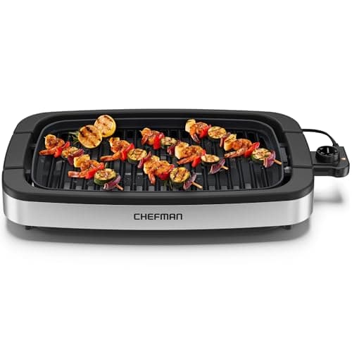 Image of Chefman Indoor Electric Grill 1400W-1650W, 38x23 Large Grilling Surface, Nonstick Table Top Grill for Indoor Grilling and BBQ with Adjustable Temperature Control, Drip Tray, Dishwasher - Safe Parts