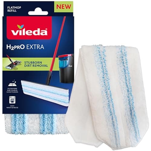Image of Vileda H2PrO Flat Mop Refill - Microfibre power - Stubborn dirt removal - Easy attachment to frame - Machine washable - Durable mop pad for all hard floors