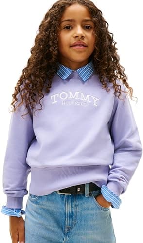 Image of Tommy Hilfiger Girl's HIGH RIB HEM CREW NECK KG0KG08989 Pullover Sweatshirt, BLUE (Periwinkle Dusk), 16 Years