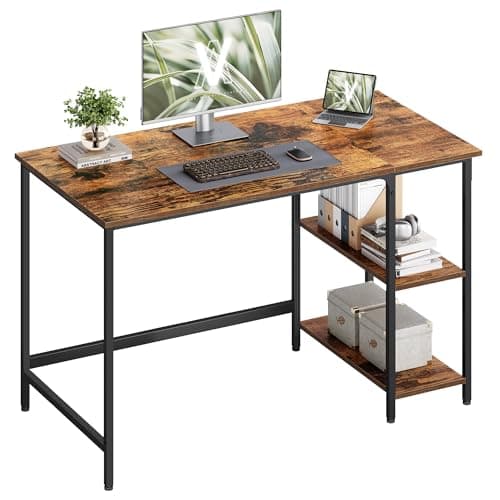 Image of VASAGLE Computer Desk, Writing Desk with 2 Shelves on Left or Right, Work Table for Office Living Room, Steel Frame, Industrial, Rustic Brown and Black LWD47X