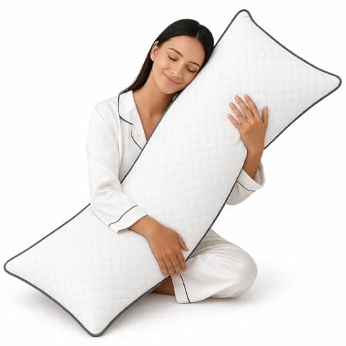 Image of Ultrasonic Long Bolster Pillow Hollowfibre Filled Body Pillow (Double - 4ft 6") - Full Body Long Pillow Orthopedic Comfort Back, Neck & Pregnancy Maternity Soft Support Side Sleepers Pillows