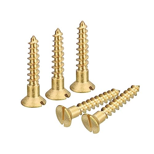 Image of sourcing map Brass Wood Screws, 10Pcs M4 x 20mm Slotted Drive Flat Head Self Tapping Screw Countersunk for Woodworking Furniture