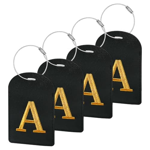 Image of Gloppie 4 Pack Personalized Initial Luggage Tags for Suitcases,TSA Approved Letter Luggage Tag with Privacy Cover,Embroidered Monogrammed Travel Bag Tags Black A