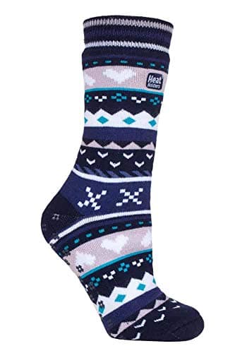 Image of HEAT HOLDERS - Ladies Soul Warming Thick Cosy Fairisle Nordic Winter Non Slip Thermal Slipper Socks with Grippers (4-8 uk, Navy/Purple (Soul))
