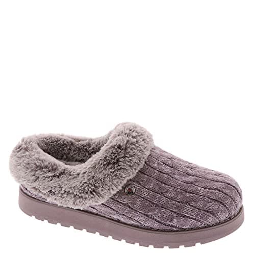 Image of Skechers Women's Keepsakes Ice Angel Slippers, Mauve Cable Knit Sweater/Faux Fur Trim, 6 UK