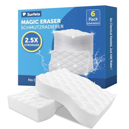 Image of Surfela 6 Pack Magic Eraser Sponge for Walls - 9.6×6.6×2cm, White Magic Sponges for Cleaning with 2.5X Stronger, Melamine Sponge for All Household Surfaces, Kitchens, Bathrooms, Walls, Shoes